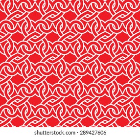 Chain mail of the links in form of red hearts. Romantic seamless pattern with swatch for filling. Fashion geometric background for design of wedding cards or print for textiles.