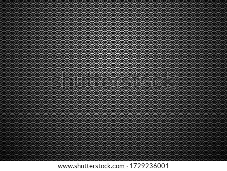 Chain mail medieval black background. Dark metal chain armor texture. Iron rings, silver chainmail vector pattern