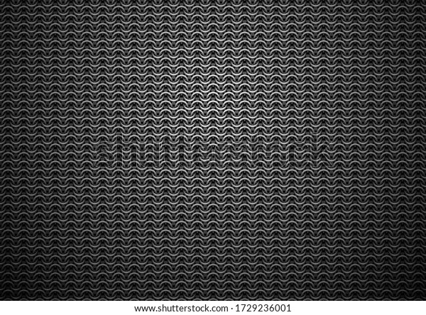 Chain mail\
medieval black background. Dark metal chain armor texture. Iron\
rings, silver chainmail vector\
pattern