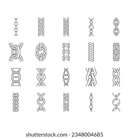 chain metal connection link icons set vector. steel object, element iron, strong abstract strength, security metallic shiny silver chain metal connection link black contour illustrations