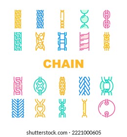 chain metal link icons set vector. link design, golden white, gold abstract, necklace steel, border jewelry chain metal link color line illustrations