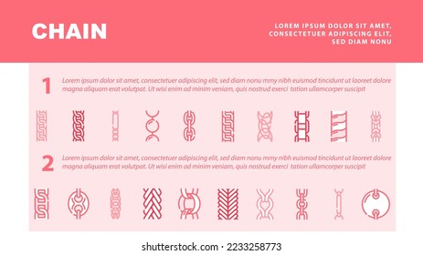 chain metal link landing web page header vector. link design, golden white, gold abstract, necklace steel, border jewelry chain metal link Illustration