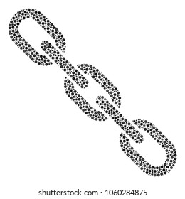 Chain mosaic of circle dots in variable sizes and color shades. Circle elements are composed into chain vector illustration. Dotted vector illustration.