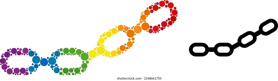 Chain mosaic icon of circle spots in various sizes and spectrum color hues. A dotted LGBT-colored chain for lesbians, gays, bisexuals, and transgenders. Vector pictogram in LGBT flag colors.