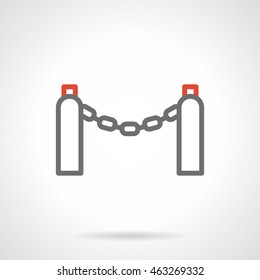 Chain on two pillars with red lights. Metal barrier for protection of constructions and private area, sidewalks and walkways. Restriction of access. Line icon