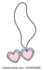 Chain with opening heart-shaped pendant. Photo pendant. Delicate decoration. Color vector illustration. Cartoon style. Valentine's day. Hanging decoration. The symbol of love is hung on a chain. 