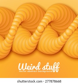 Chain of orange spheres with soft shadows in form of helix on the orange background. Abstract geometric background. Protein chain or DNA helix.