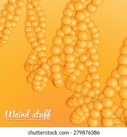 Chain of orange spheres with soft shadows in form of helix on the orange background. Abstract geometric background. 