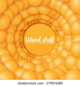Chain of orange spheres with soft shadows on the orange background. Abstract geometric background. 