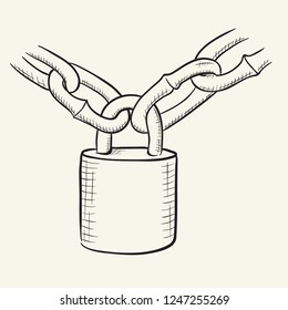 Chain and pad. Hand drawn vector illustration.