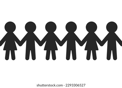 Chain of paper people or doll chain in repeating pattern as vector