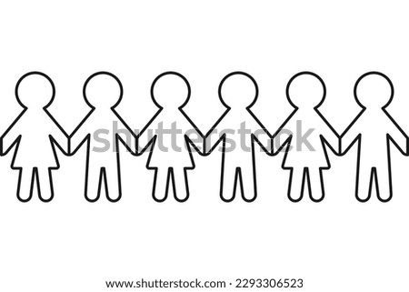Chain of paper people or doll chain in repeating pattern as vector