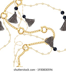 chain pattern.seamless golden chains pattern belt tassel 