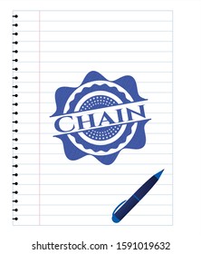 Chain pen effect. Blue ink. Vector Illustration. Detailed.