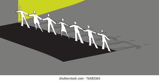 Chain of people, icon (stylized simplified painterly style)