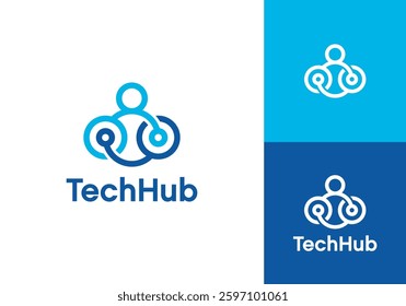 chain people logo. tech hub human vector design concept