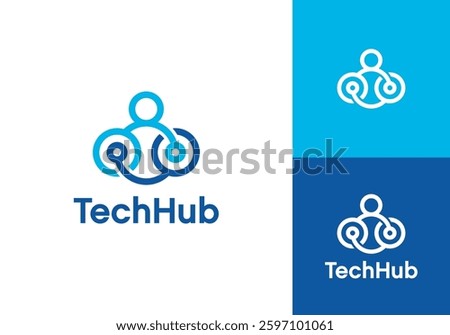 chain people logo. tech hub human vector design concept