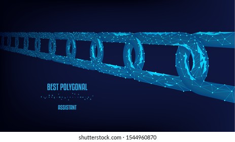 Chain in perspective, chain links, from triangles and luminous points. Conceptual image for a successful projects. Vector Polygonal illustration. Background of beautiful dark blue night sky. Low poly