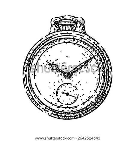 chain pocket watch hand drawn. movement case, crown winding, escapement balance chain pocket watch vector sketch. isolated black illustration