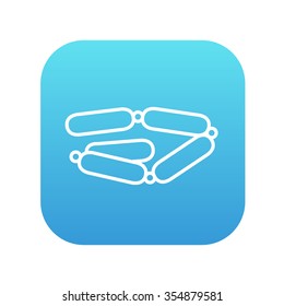 Icono de línea de cadena de salchichas para web, móvil e infografía. Icono de blanco vector en el cuadrado de gradiente azul con esquinas redondeadas aisladas en fondo blanco.