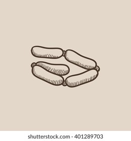 Chain of sausages sketch icon.