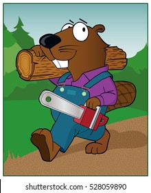 Chain Saw Beaver / A beaver carries a chain saw.