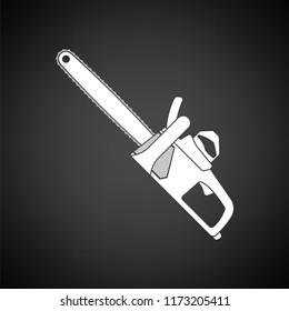 Chain saw icon. Black background with white. Vector illustration.