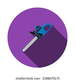 Chain Saw Icon. Flat Circle Stencil Design With Long Shadow. Vector Illustration.