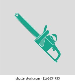 Chain saw icon. Gray background with green. Vector illustration.