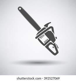 Chain saw icon on gray background with round shadow. Vector illustration.