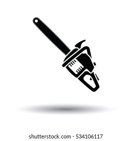 Chain saw icon. White background with shadow design. Vector illustration.