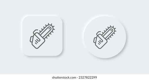 Chain saw line icon in neomorphic design style. Tool signs vector illustration.