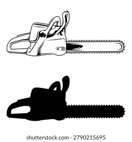 Chain saw vector drawing. Chain saw silhouette