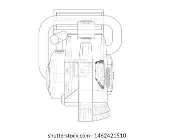 Chain saw. Vector rendering of 3d. Wire-frame style. The layers of visible and invisible lines are separated