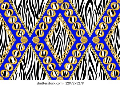 Chain seamless pattern. Animal print. Baroque trend. Vector illustration