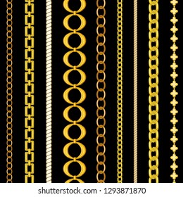 Chain seamless pattern. Baroque trend. Gold stripes. Vector illustration