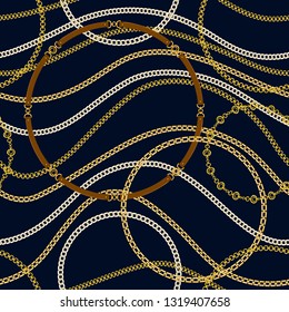 Chain seamless pattern. Baroque trend. Gold stripes. Vector illustration