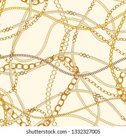 Chain seamless pattern. Baroque trend. Gold stripes. Vector illustration