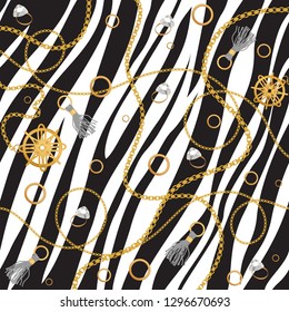 Chain seamless pattern. Luxury zebra animal skin print vector illustration.
