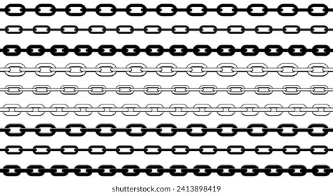 chain - set of black and white chains shape silhouette pattern, seamless repeatable texture background