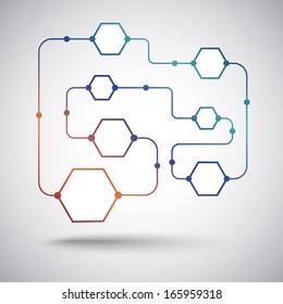 Chain of seven cells of varying size. The concept of user connections.Gradient.