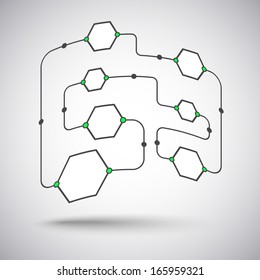 Chain of seven cells of varying size. The concept of user connections. Convex.