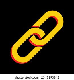 Signo de cadena. Icono Amarillo extruido 3D con los lados rojos un fondo negro. Ilustración.