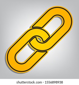 Chain sign. Flat orange icon with overlapping linear black icon with gray shadow at whitish background. Illustration.