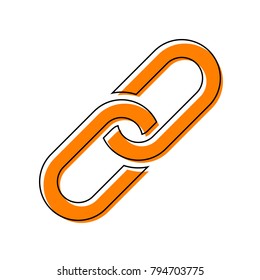 Chain sign. Vector. Black line icon with shifted flat orange filled icon on white background. Isolated.