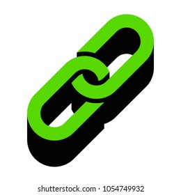 Chain sign. Vector. Green 3d icon with black side on white background. Isolated.