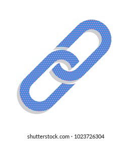 Chain sign. Vector. Neon blue icon with cyclamen polka dots pattern with light gray shadow on white background. Isolated.