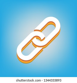 Chain sign. Vector. White icon with 3d warm-colored gradient body at sky blue background.