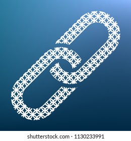 Chain sign. Vector. White textured icon at lapis lazuli gradient background.