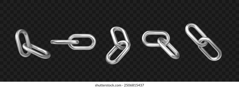 Chain silver isolated. Geometric shapes 3D metal shapes in trendy retro futuristic design. Realistic vector in retro futuristic, y2k